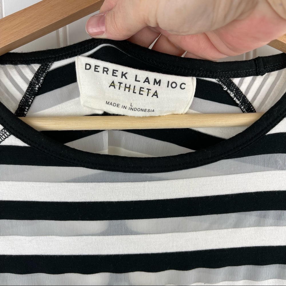 Derek Lam 10C x Athleta Mesh Striped Raglan Tee White Black Cream Size Large - Picture 7 of 10